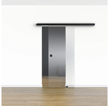 Pertura Glasschiebetür Komplettset Glera Ripple 01 775x2050 mm Rechts inkl.Beschlag Selir Aluminium schwarz,Griffmuschel