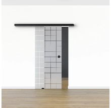Pertura Glasschiebetür Komplettset Glera Mesh 02 775x2175 mm Links inkl.Beschlag Selir Aluminium schwarz,Griffmuschel