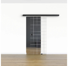 Pertura Glasschiebetür Komplettset Glera Mesh 01 775x2050 mm Rechts inkl.Beschlag Selir Aluminium schwarz,Griffmuschel
