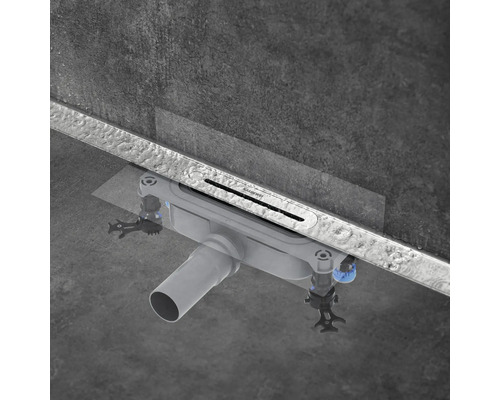 Élément de douche avec caniveau d''évacuation en acier inoxydable