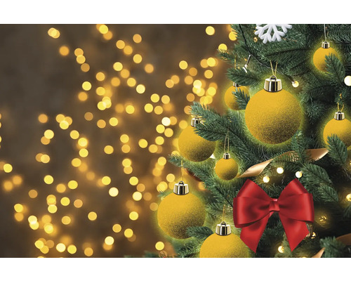 Arbre de Noël décoré avec des boules et un nœud