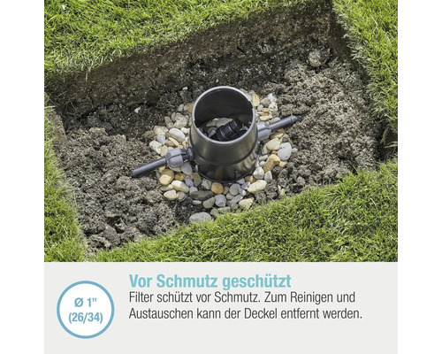 Bewässerungsfilter eingebaut in einem Garten.