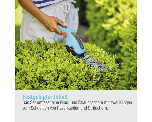 GARDENA Akku Gras und Strauchschere schneidet Büsche