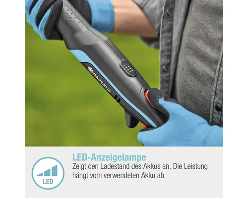 Cisailles à gazon Gardena avec indicateur de batterie LED