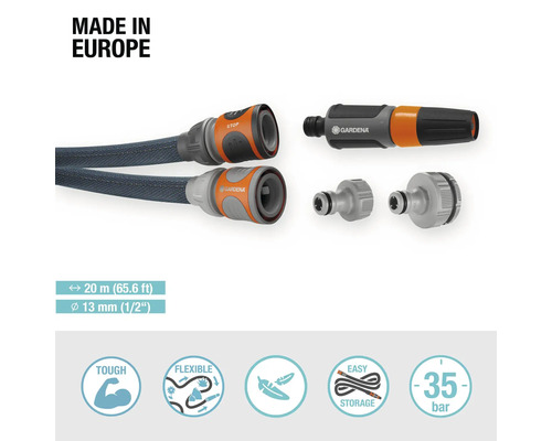 Kit de tuyau textile Gardena, 20 mètres, avec divers raccords