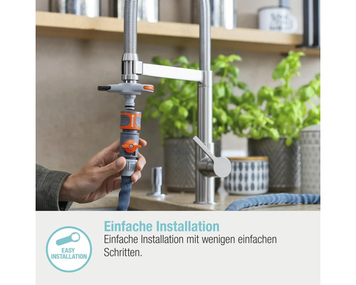 Installation des Gardena Wasserhahnsanschlusses an einem Wasserhahn