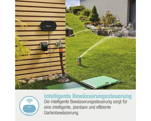Garten mit installiertem, intelligentem Bewässerungssystem