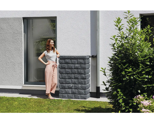 Récupérateur d''eau de pluie en plastique aspect pierre avec robinet et collecteur d''eau de pluie