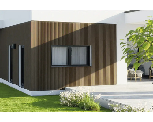 Façade d''une maison avec revêtement en bois et fenêtres