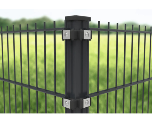 Poteau d''angle de clôture en treillis double avec éléments de fixation