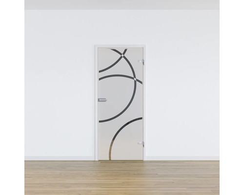 Zimmertür mit Glasausschnitt und kreisförmigem Dekor