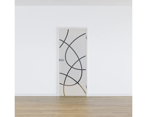 Porte en verre avec motifs de lignes abstraites