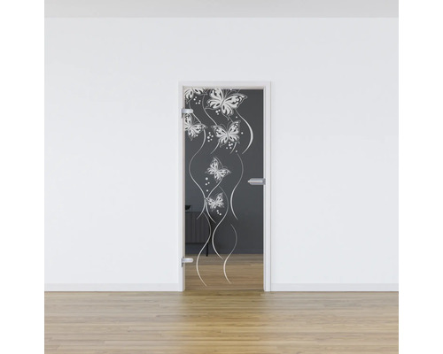 Porte en verre avec motif de papillons