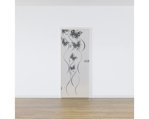 Porte en verre avec motif papillon pour l''intérieur