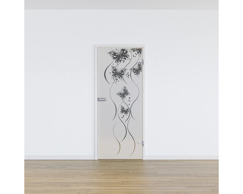 Porte intérieure avec motif de papillons dans une pièce claire