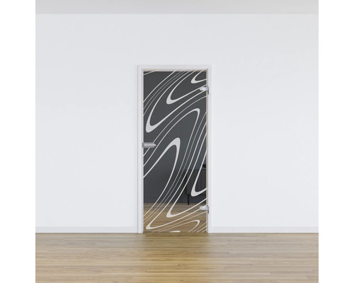 Porte en verre avec cadre et motif ondulé