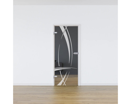 Porte intérieure avec verre satiné et décor abstrait
