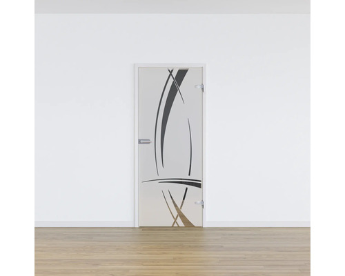 Porte intérieure avec insert en verre et design abstrait