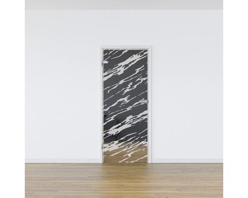 Porte intérieure avec insert en verre et motif abstrait