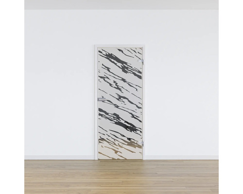 Porte en verre avec motifs abstraits dans une pièce