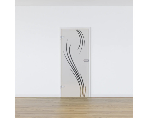 Porte en verre avec motif dans un espace moderne