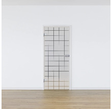 Porte intérieure en verre avec motif rectangulaire et ferrures