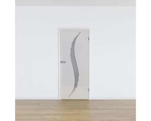 Porte intérieure en verre avec décor et ferrures