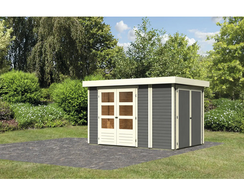 Abri de jardin Karibu Karola 3 avec armoire modulaire 315 x 213 cm gris terre Abri de jardin Karibu Karola 3 avec armoire modulaire 315 x 213 cm gris terre