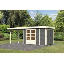 Gartenhaus Karibu Karola 3 mit Schleppdach 2,8 m inkl. Anbauschrank 603 x 238 cm terragrau