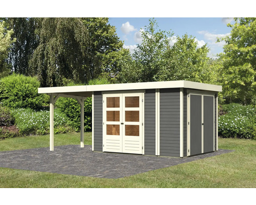 Gartenhaus Karibu Karola 4 mit Schleppdach 2,4 m inkl. Anbauschrank 539 x 246 cm terragrau