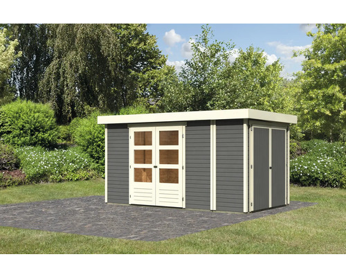 Abri de jardin Karibu Karola 5 avec armoire modulaire 373 x 213 cm gris terre