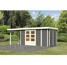 Gartenhaus Karibu Karola 6 mit Schleppdach 2,4 m inkl. Anbauschrank 629 x 262 cm terragrau