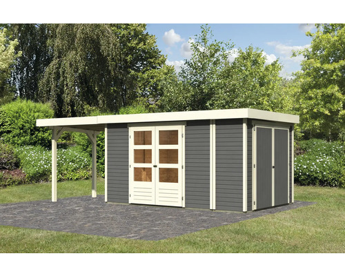 Gartenhaus Karibu Karola 6 mit Schleppdach 2,4 m inkl. Anbauschrank 599 x 246 cm terragrau