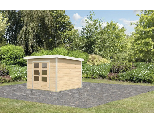 Abri de jardin en bois avec double porte dans le jardin