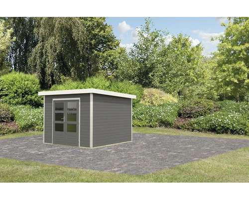 Jardin avec remise à outils et double porte vitrée