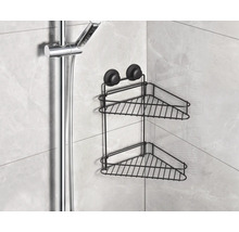 Étagère de douche d''angle avec deux tablettes pour montage avec ventouses
