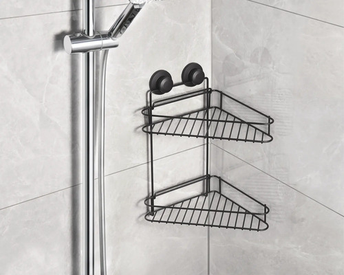 Étagère de douche d''angle avec deux tablettes pour montage avec ventouses