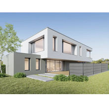 Modernes Haus mit Zaun im Garten