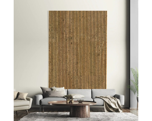 Wohnzimmer mit Akustikpaneelen an der Wand zur Schallreduzierung