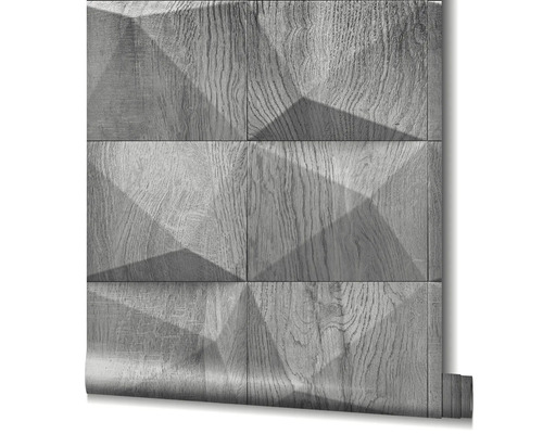 Rouleau de papier peint avec texture bois et motif géométrique