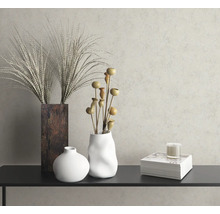 Nature morte décorative avec vases, plantes et bougie sur une étagère