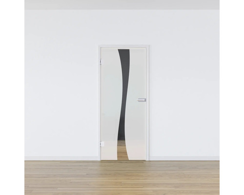 Porte en verre avec élément de design dans un intérieur