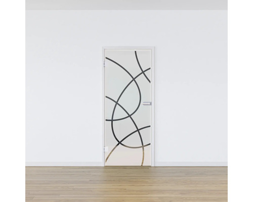 Porte intérieure avec insert en verre et motif abstrait