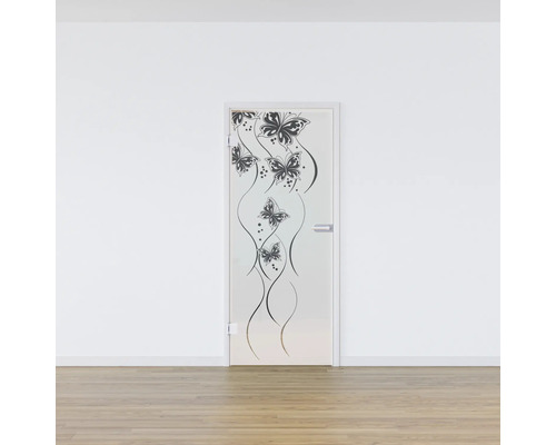 Porte intérieure en verre avec motif papillons