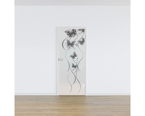 Porte intérieure en verre avec motif de papillons