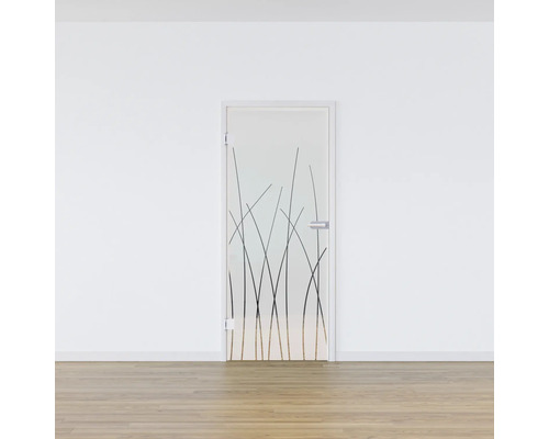 Porte en verre avec motif d''herbes dans un intérieur