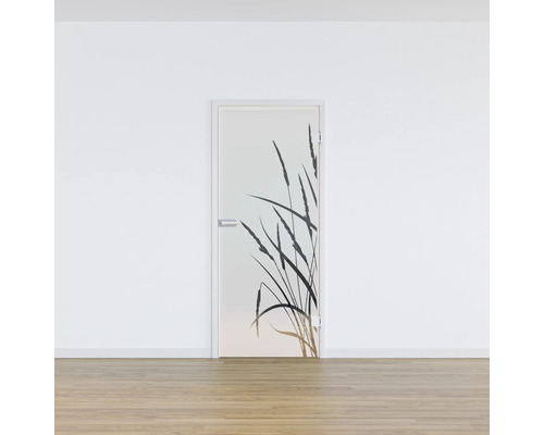 Porte intérieure avec motif d''herbes dans une pièce lumineuse