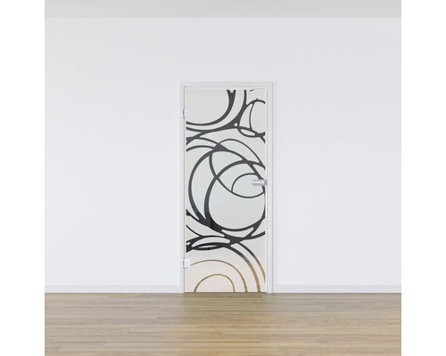 Porte intérieure en verre avec motif circulaire dans une pièce