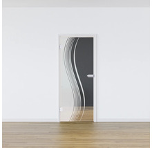 Porte en verre avec motif ondulé dans une pièce lumineuse