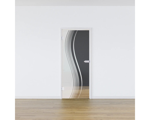 Porte en verre avec motif ondulé dans une pièce lumineuse